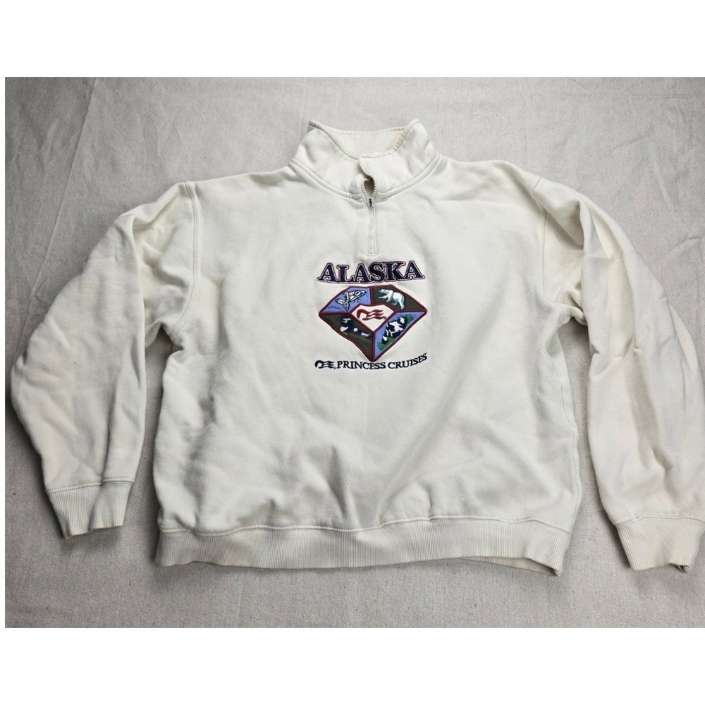 Princess Cruises Alaska Souvenir Quarter Zip‎ Sweatshirt Cream Mens Medium